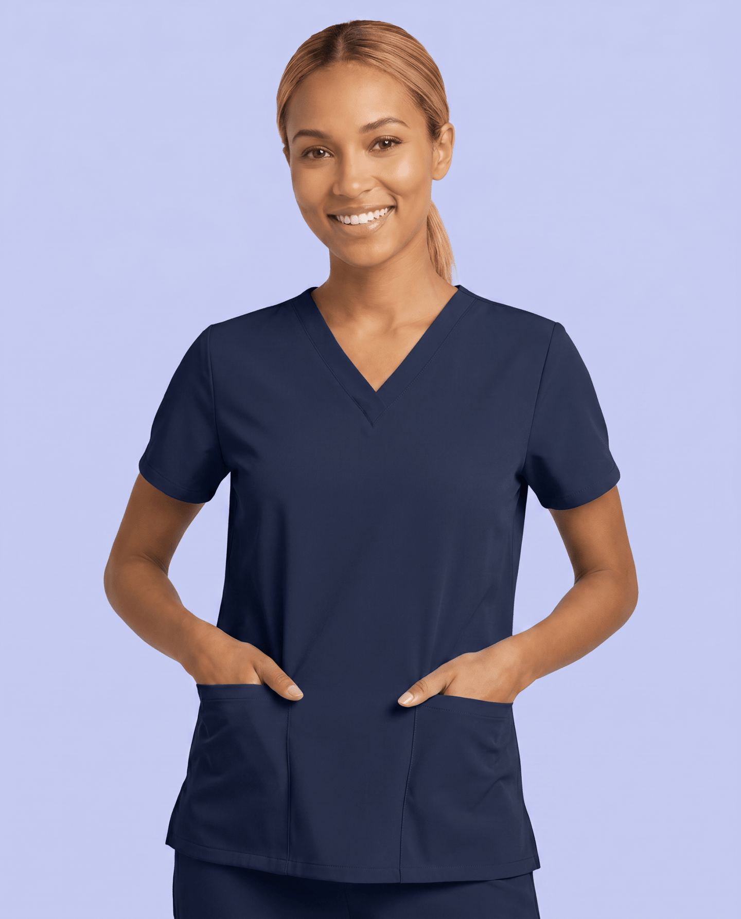 Women's 6-Pocket V-neck Top Navy - Scrubloop