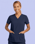 Women's 6-Pocket V-neck Top Navy - Scrubloop