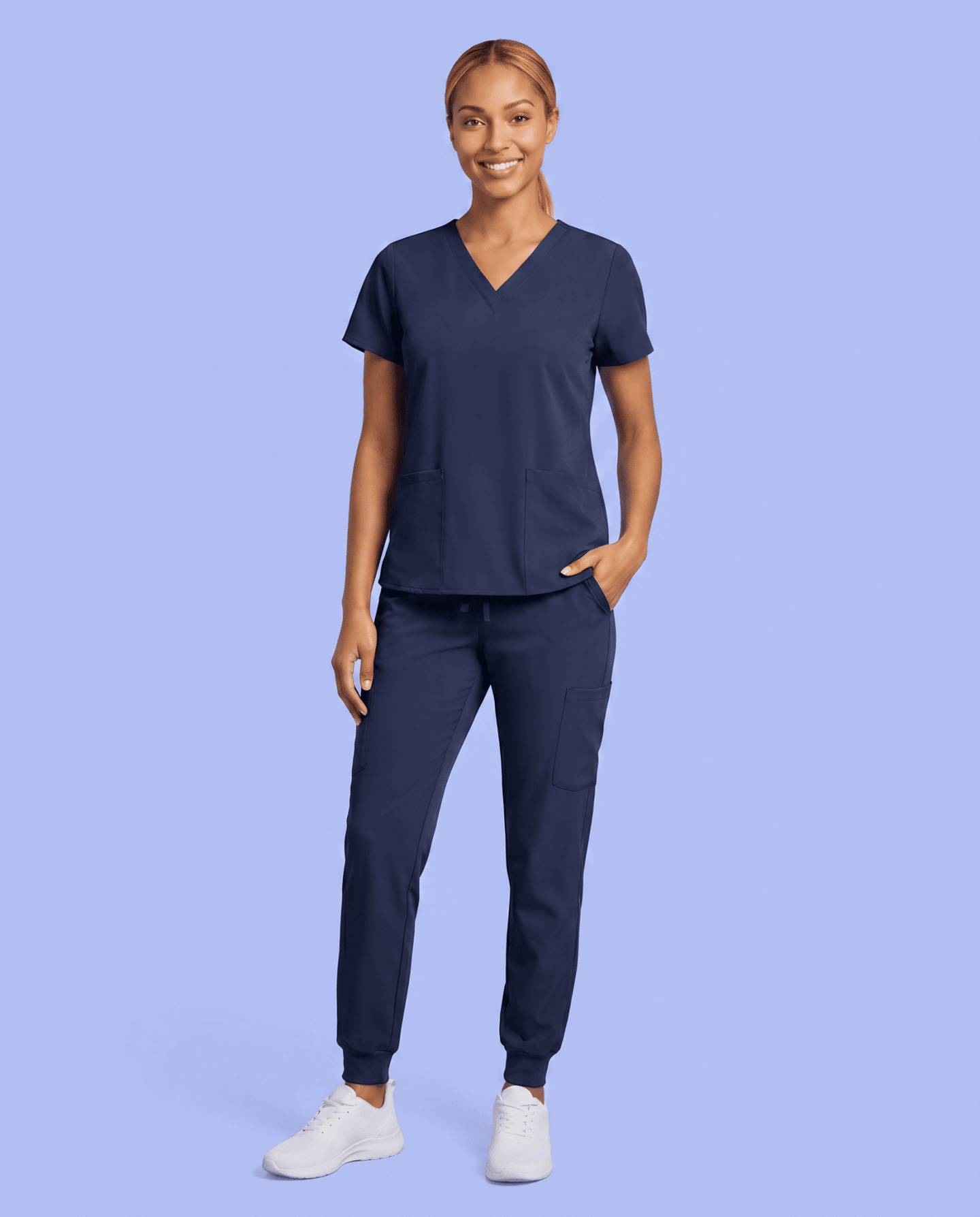 Women's 6-Pocket V-neck Top Navy - Scrubloop
