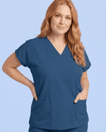 Women's 6-Pocket V-neck Top Ocean - Scrubloop