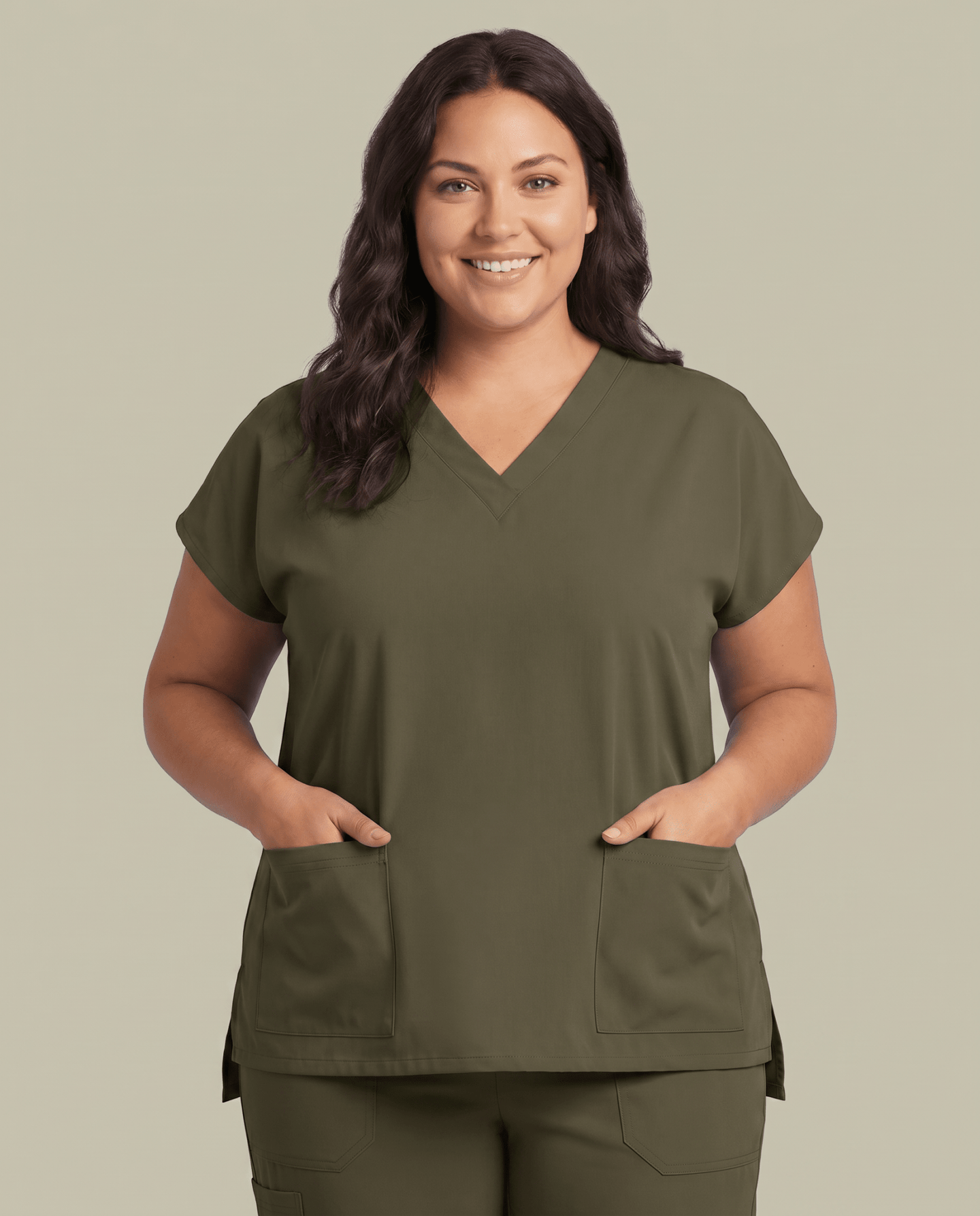 Women's 6-Pocket V-neck Top Olive - Scrubloop