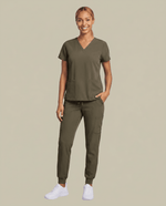 Women's 6-Pocket V-neck Top Olive - Scrubloop
