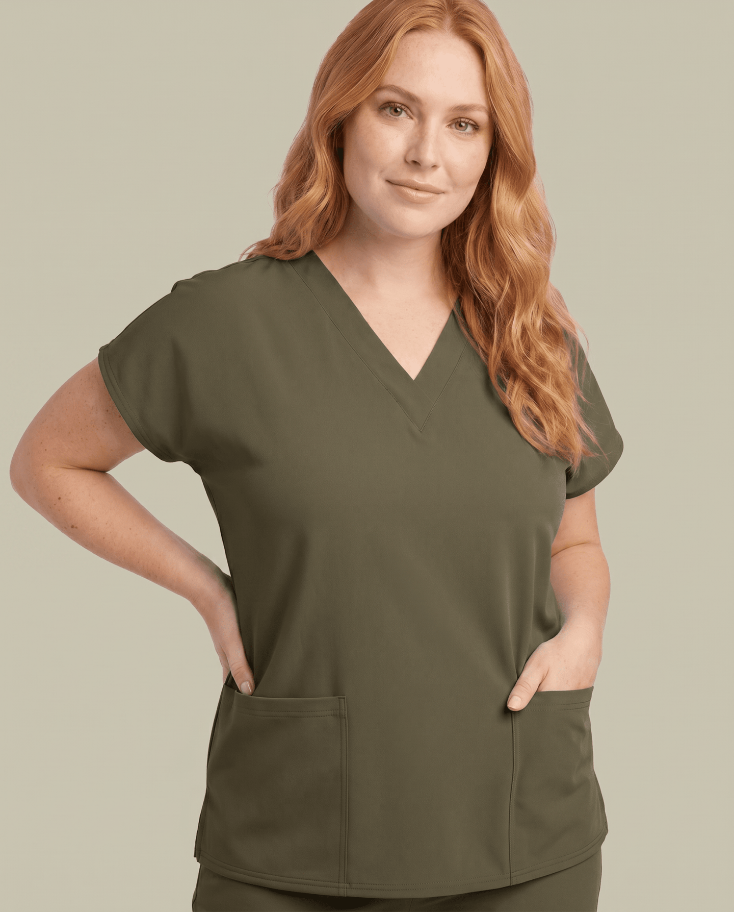 Women's 6-Pocket V-neck Top Olive - Scrubloop