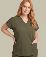 Women's 6-Pocket V-neck Top Olive - Scrubloop