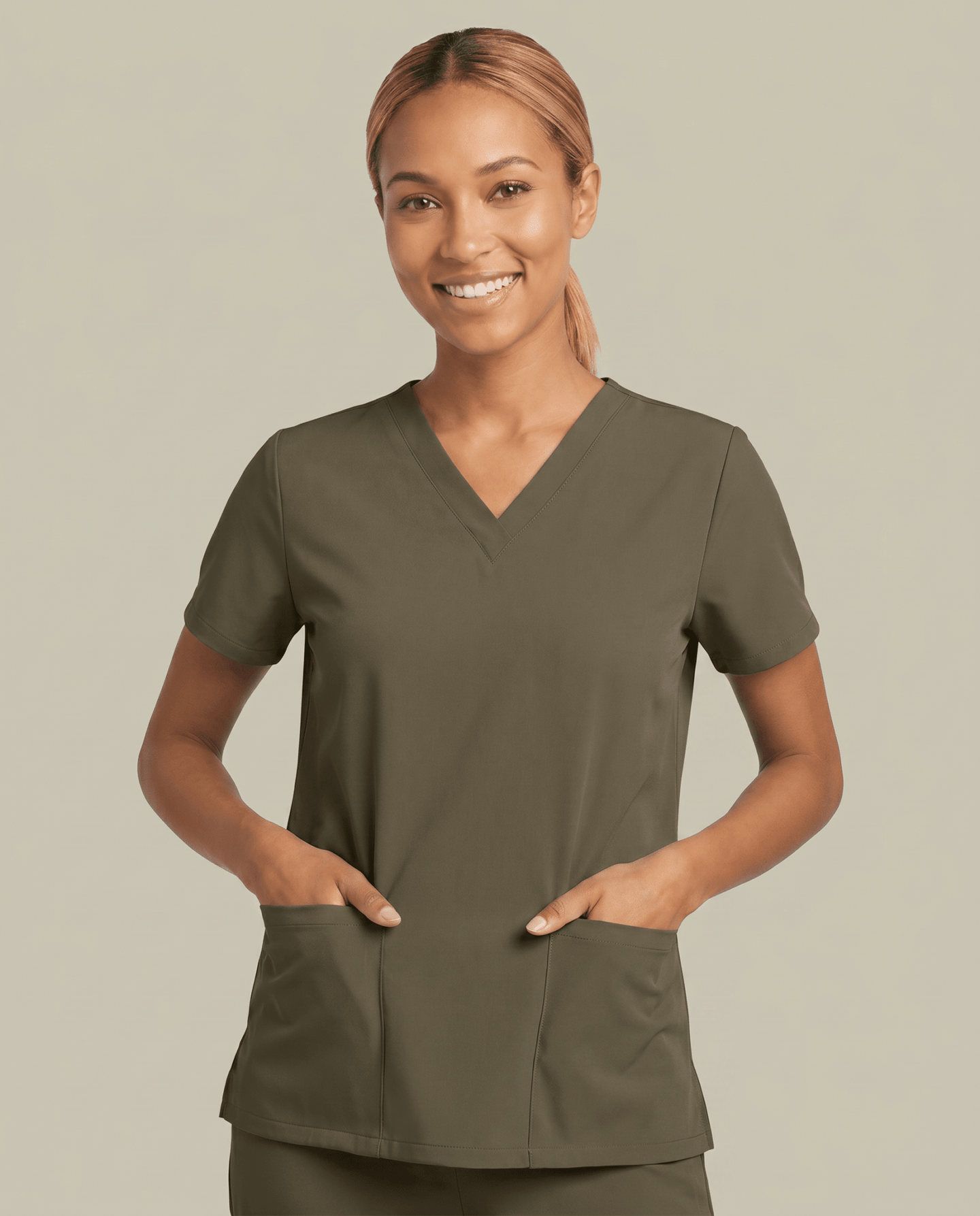 Women's 6-Pocket V-neck Top Olive - Scrubloop
