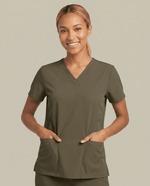 Women's 6-Pocket V-neck Top Olive - Scrubloop