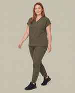 Women's 6-Pocket V-neck Top Olive - Scrubloop