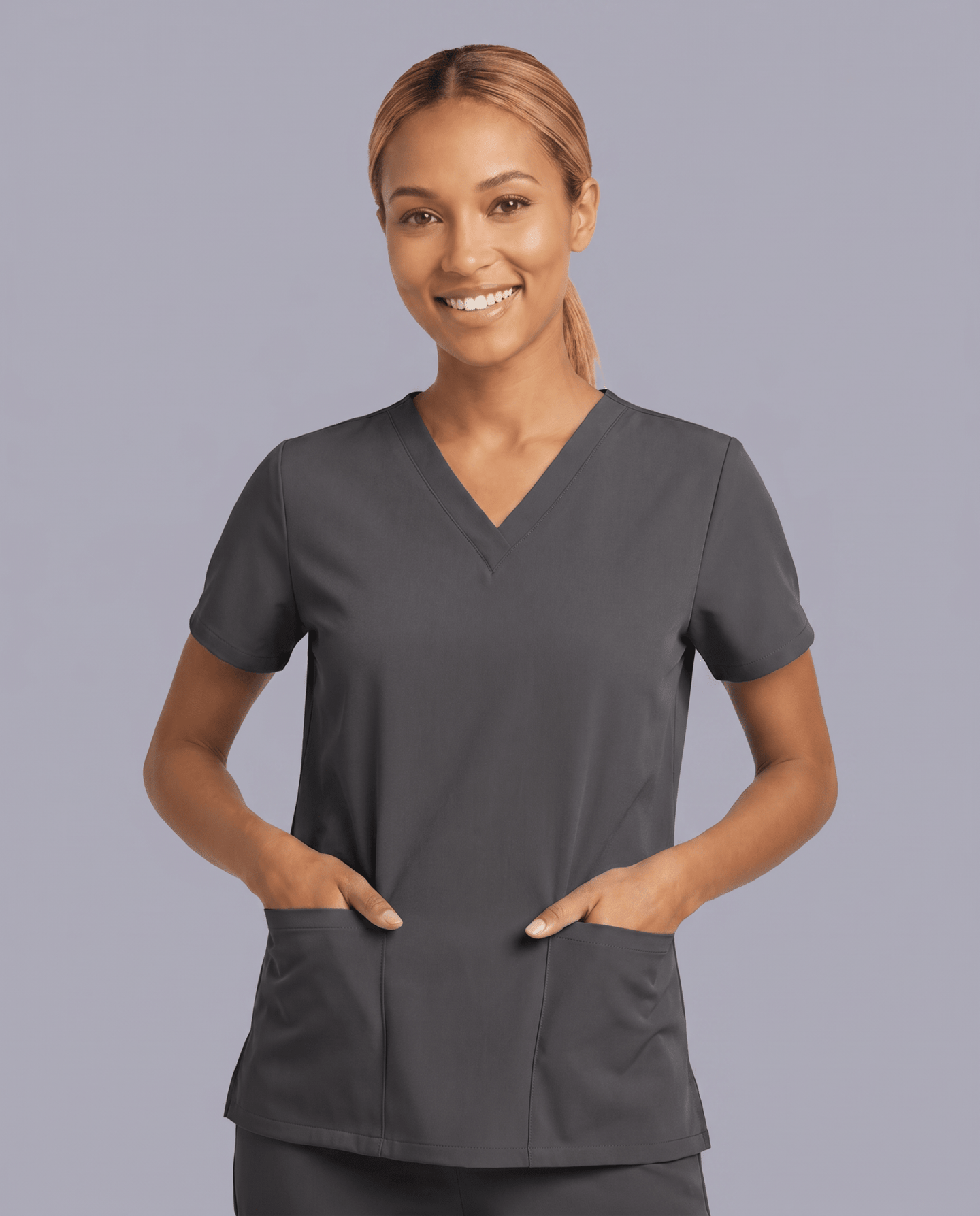 Women's 6-Pocket V-neck Top Pewter - Scrubloop