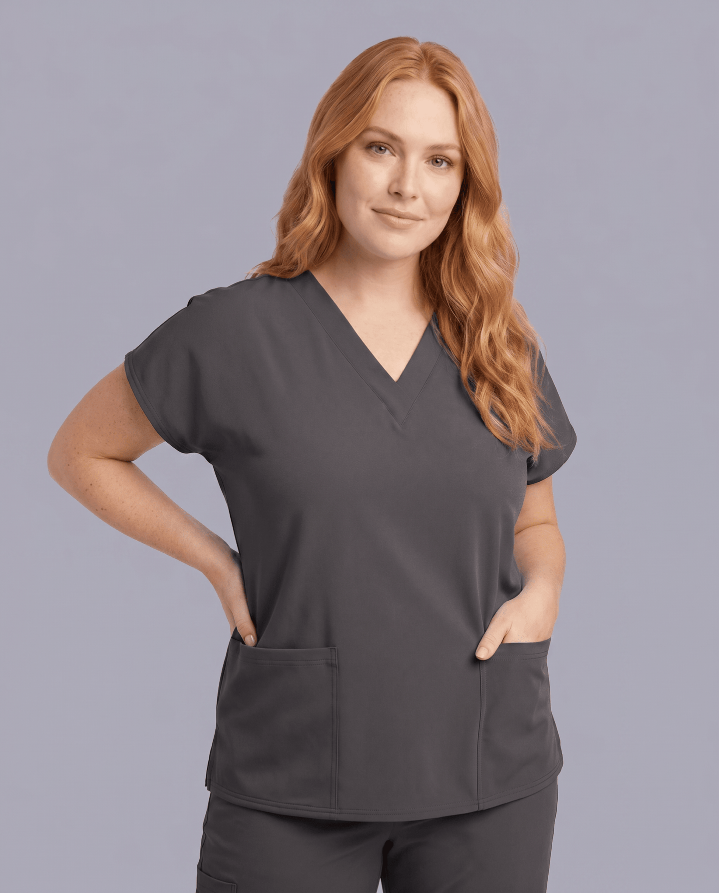 Women's 6-Pocket V-neck Top Pewter - Scrubloop