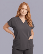 Women's 6-Pocket V-neck Top Pewter - Scrubloop
