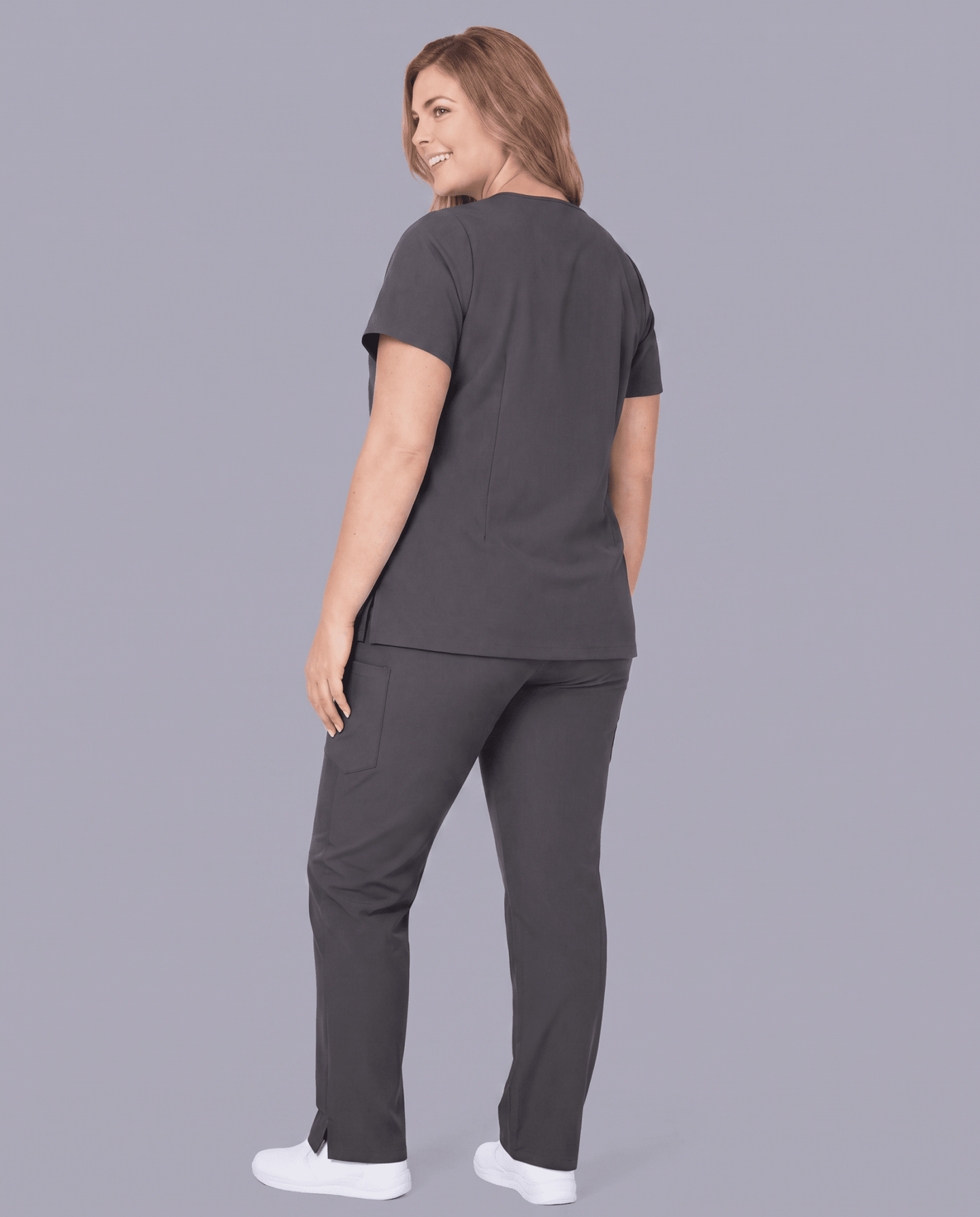 Women's 6-Pocket V-neck Top Pewter - Scrubloop