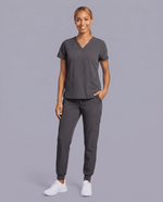 Women's 6-Pocket V-neck Top Pewter - Scrubloop