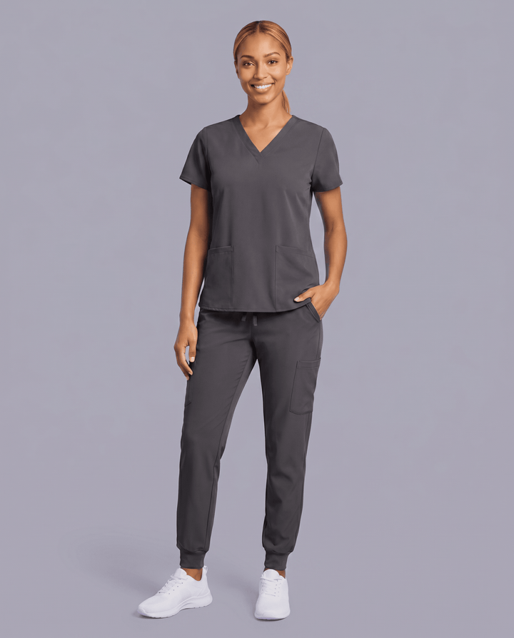 Women's 6-Pocket V-neck Top Pewter