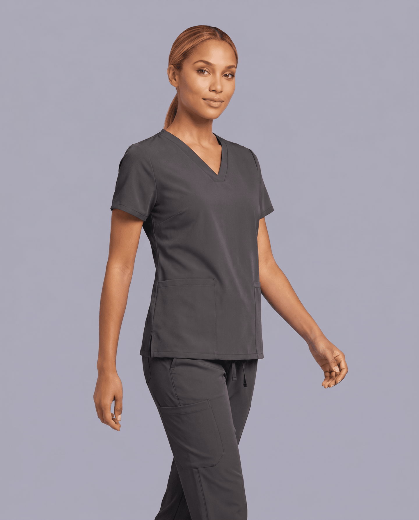 Women's 6-Pocket V-neck Top Pewter - Scrubloop