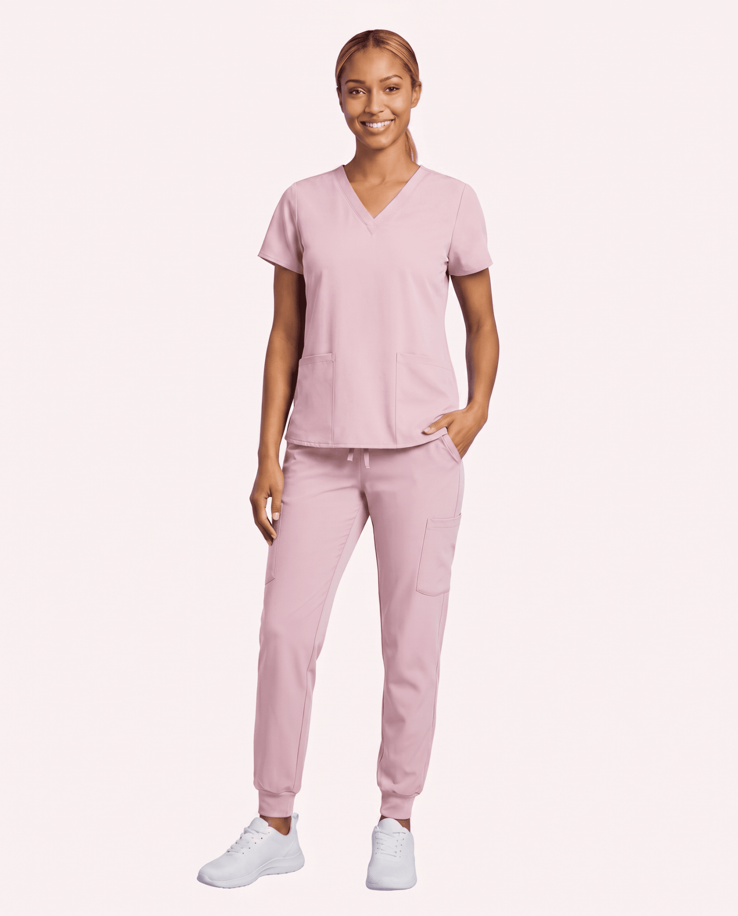 Women's 6-Pocket V-neck Top Rose Quartz - Scrubloop