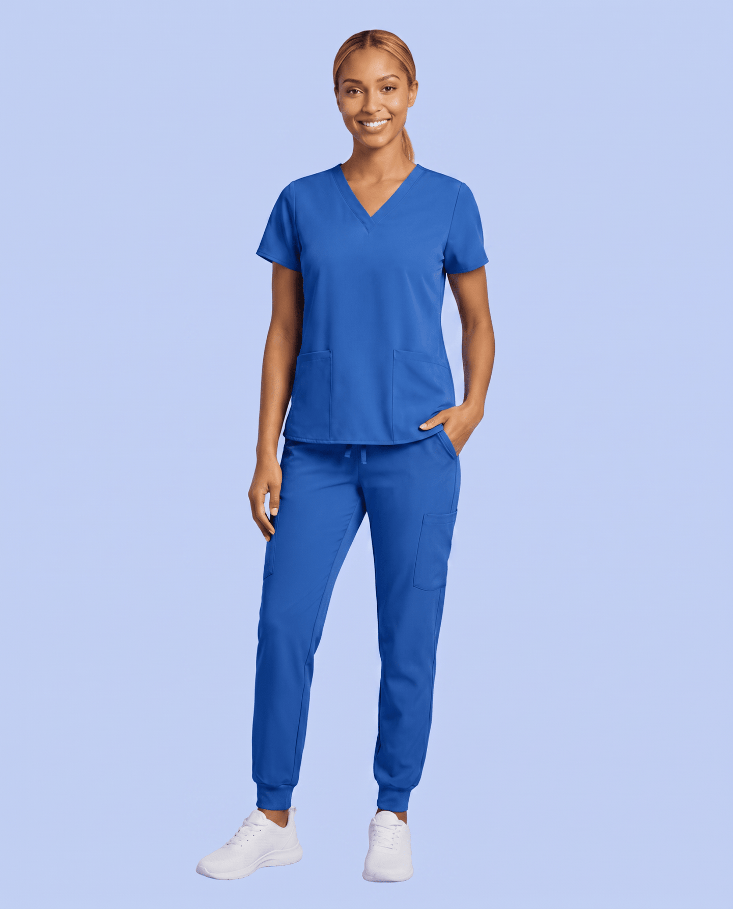 Women's 6-Pocket V-neck Top Royal Blue - Scrubloop