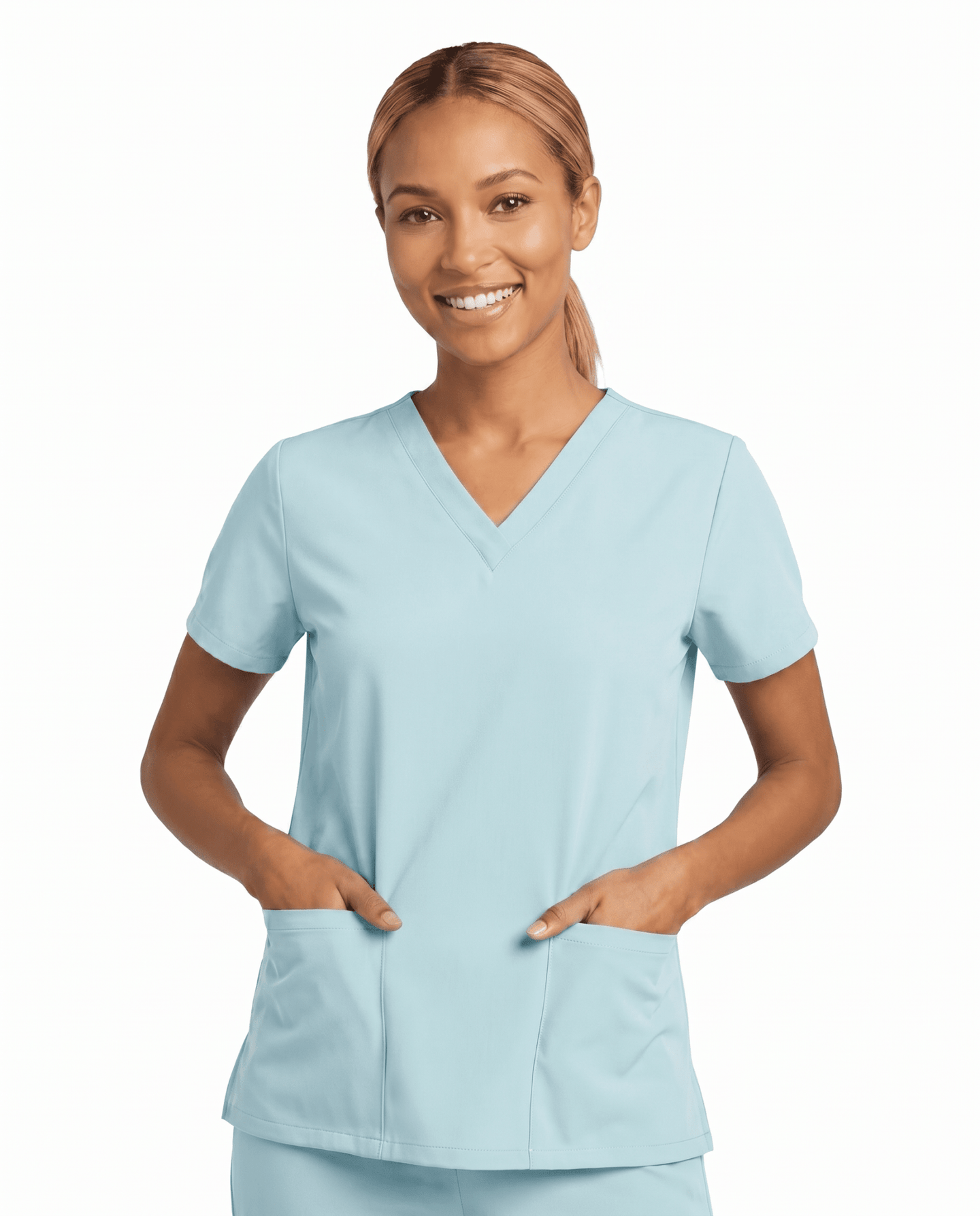 Women's 6-Pocket V-neck Top Sky Blue - Scrubloop