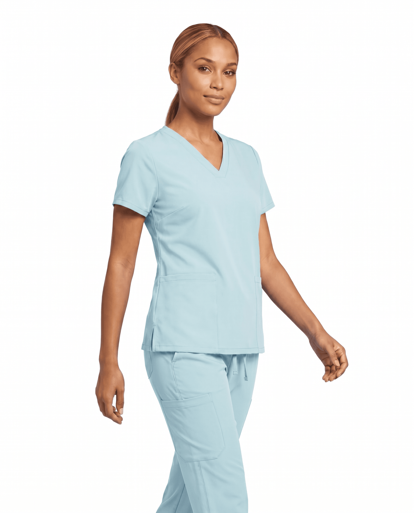 Women's 6-Pocket V-neck Top Sky Blue - Scrubloop