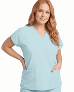 Women's 6-Pocket V-neck Top Sky Blue - Scrubloop