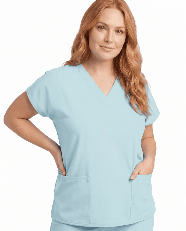Women's 6-Pocket V-neck Top Sky Blue