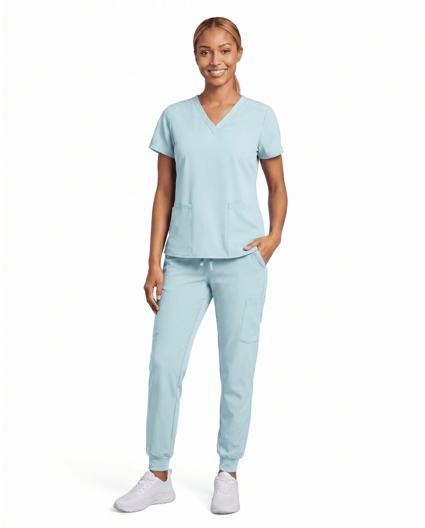Women's 6-Pocket V-neck Top Sky Blue - Scrubloop