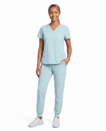 Women's 6-Pocket V-neck Top Sky Blue - Scrubloop