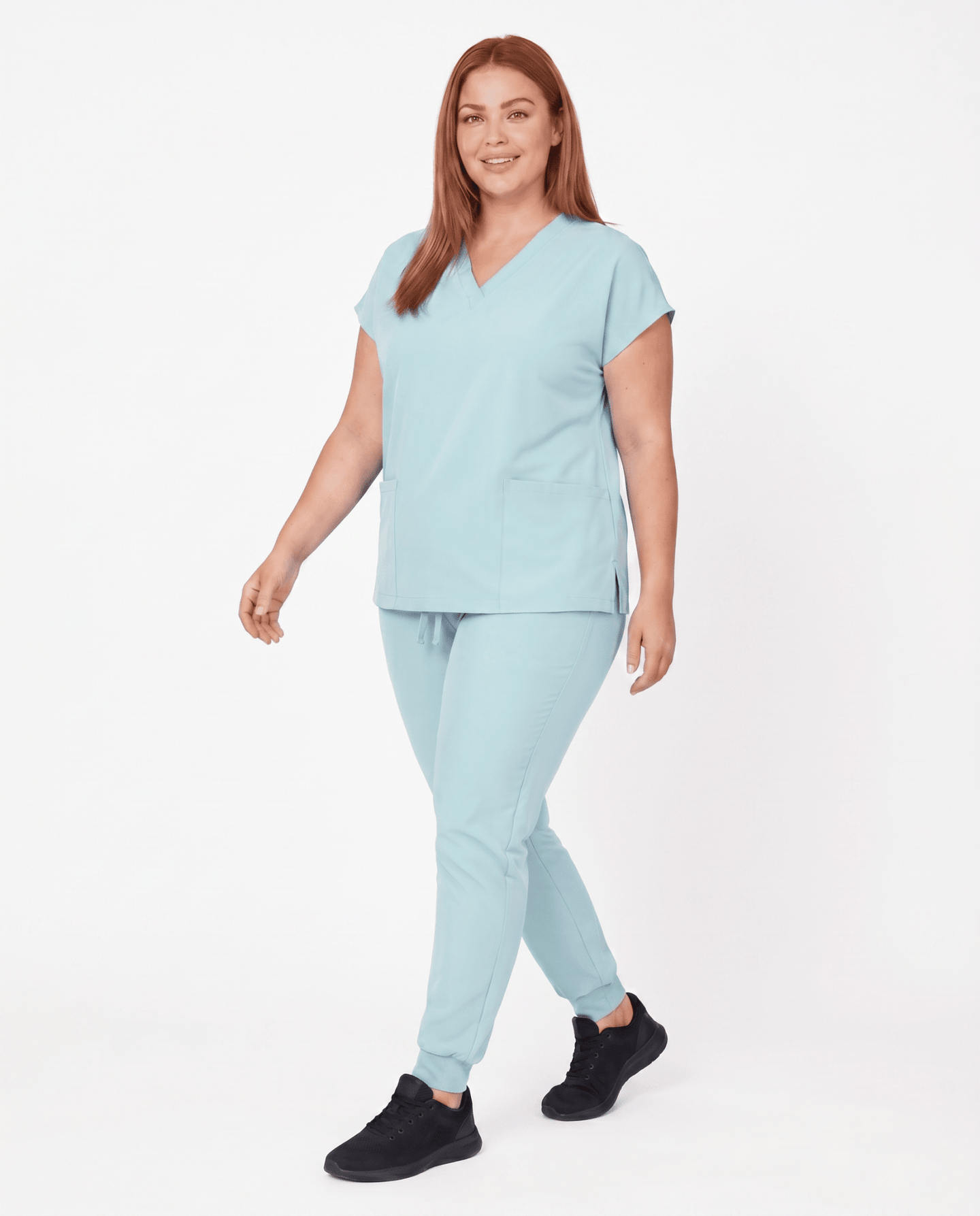 Women's 6-Pocket V-neck Top Sky Blue - Scrubloop