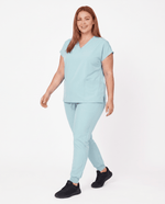 Women's 6-Pocket V-neck Top Sky Blue - Scrubloop