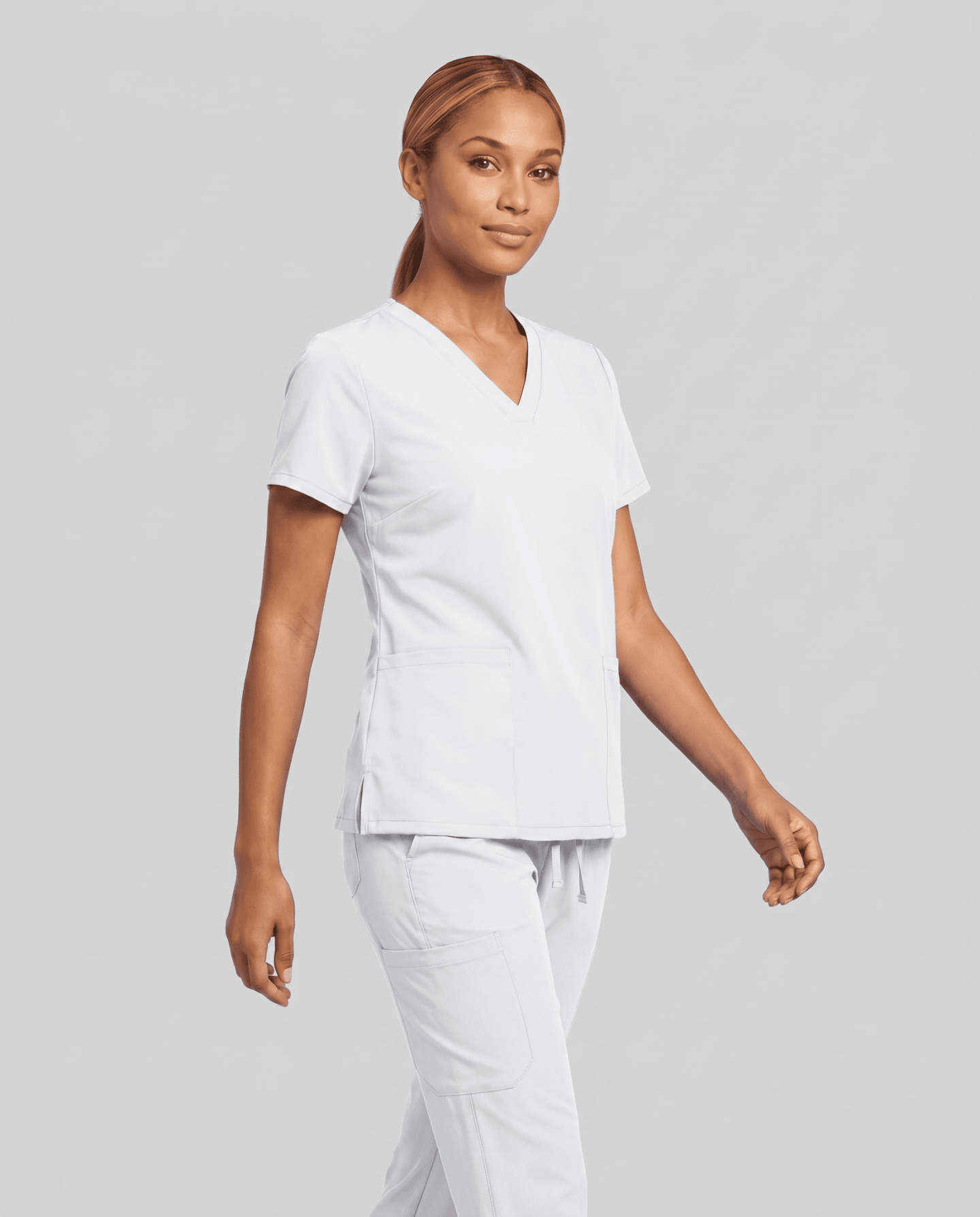 Women's 6-Pocket V-neck Top White - Scrubloop