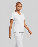 Women's 6-Pocket V-neck Top White - Scrubloop