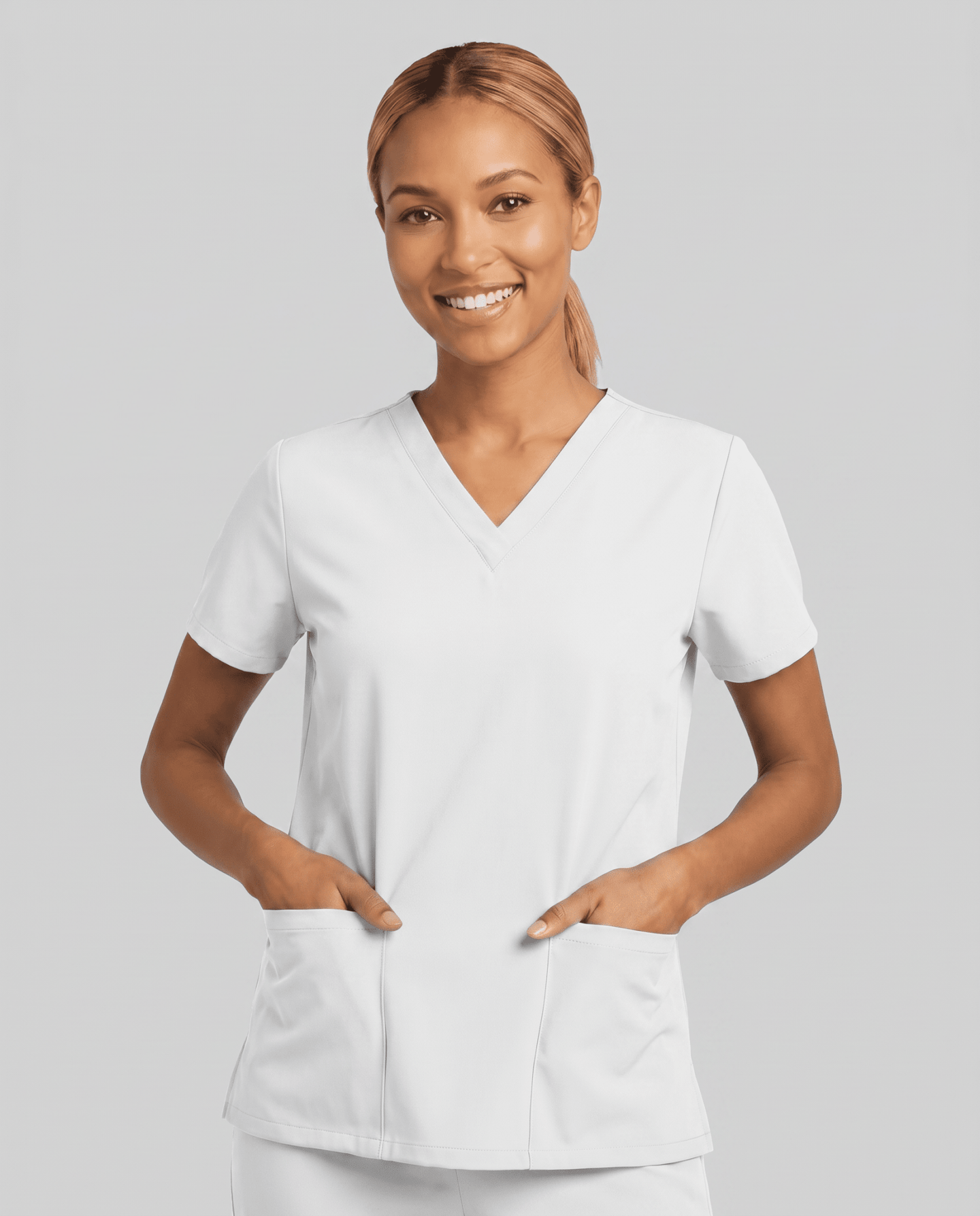 Women's 6-Pocket V-neck Top White - Scrubloop