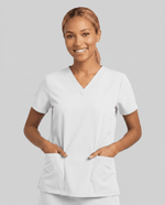 Women's 6-Pocket V-neck Top White - Scrubloop