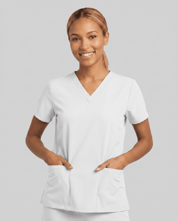 Women's 6-Pocket V-neck Top White