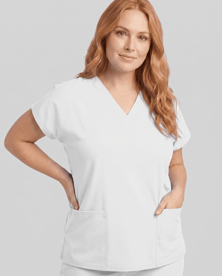 Women's 6-Pocket V-neck Top White