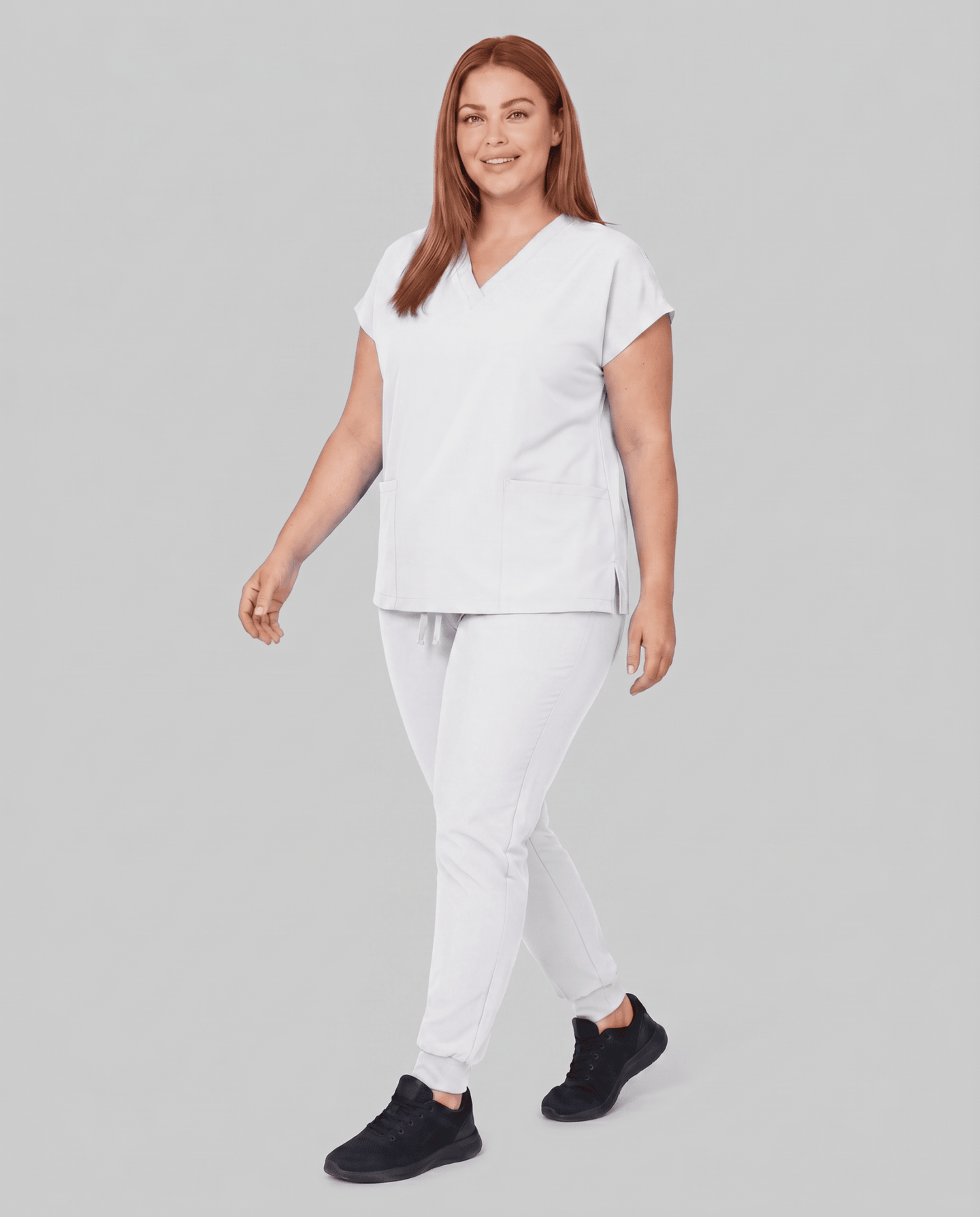 Women's 6-Pocket V-neck Top White - Scrubloop
