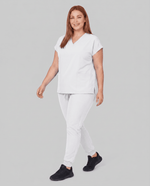 Women's 6-Pocket V-neck Top White - Scrubloop