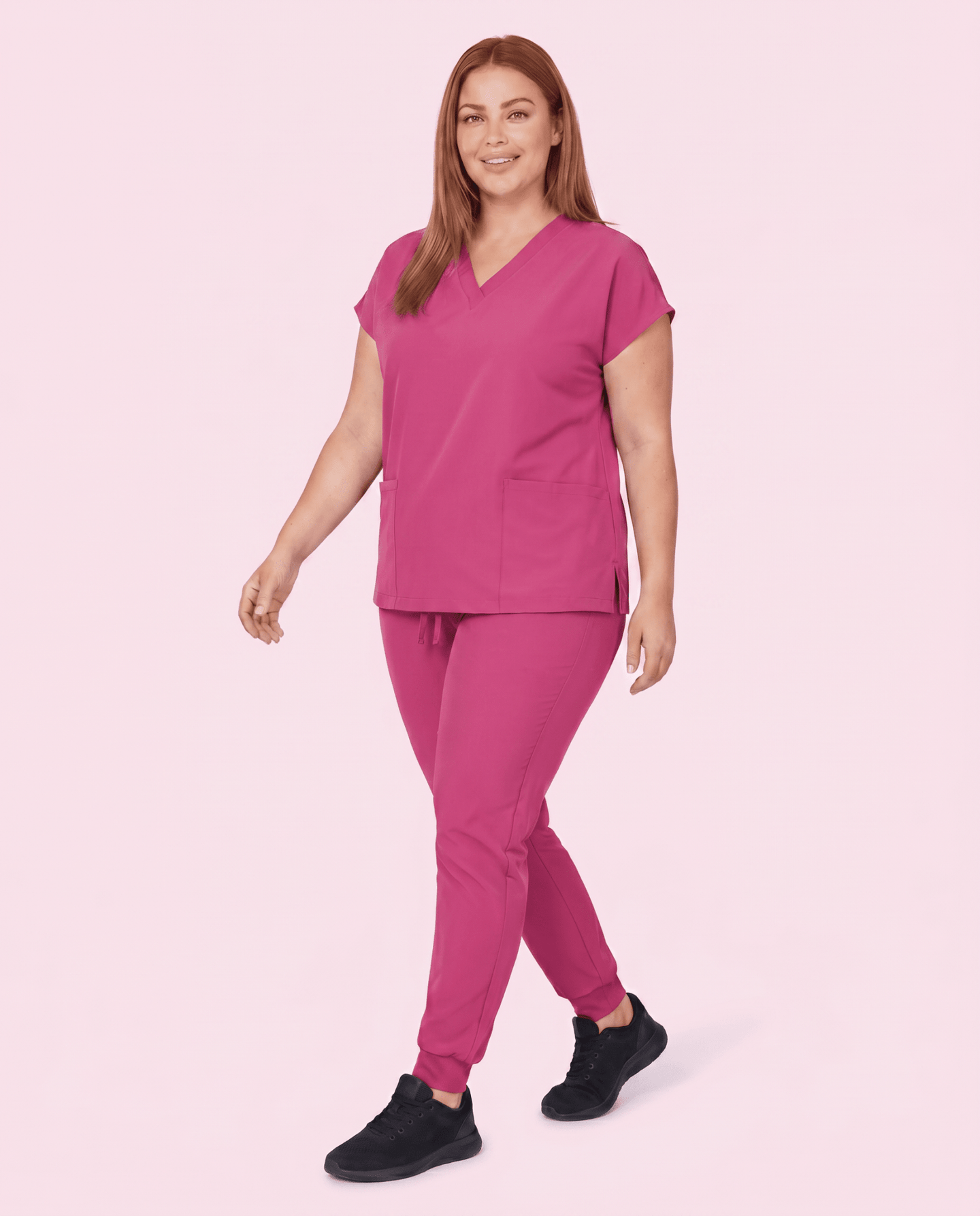 Women's 6-Pocket V-neck Top Wild Berry - Scrubloop