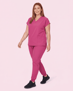 Women's 6-Pocket V-neck Top Wild Berry - Scrubloop