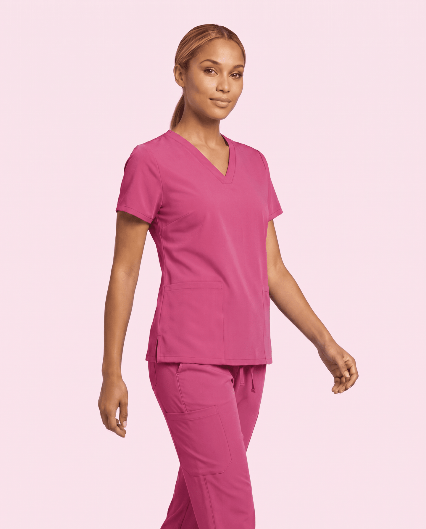 Women's 6-Pocket V-neck Top Wild Berry - Scrubloop