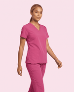 Women's 6-Pocket V-neck Top Wild Berry - Scrubloop