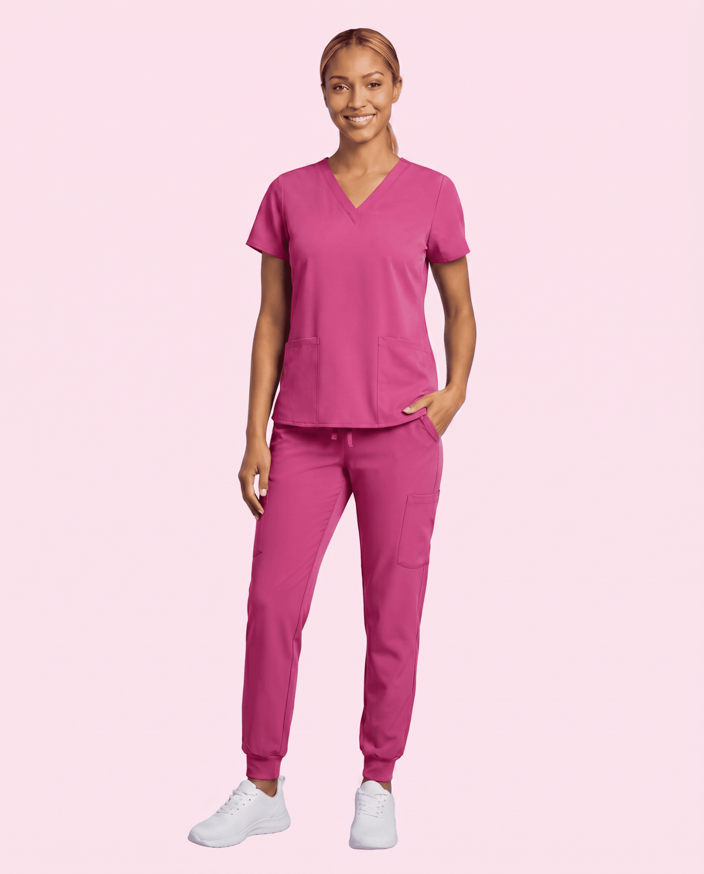 Women's 6-Pocket V-neck Top Wild Berry - Scrubloop