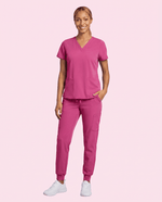 Women's 6-Pocket V-neck Top Wild Berry - Scrubloop