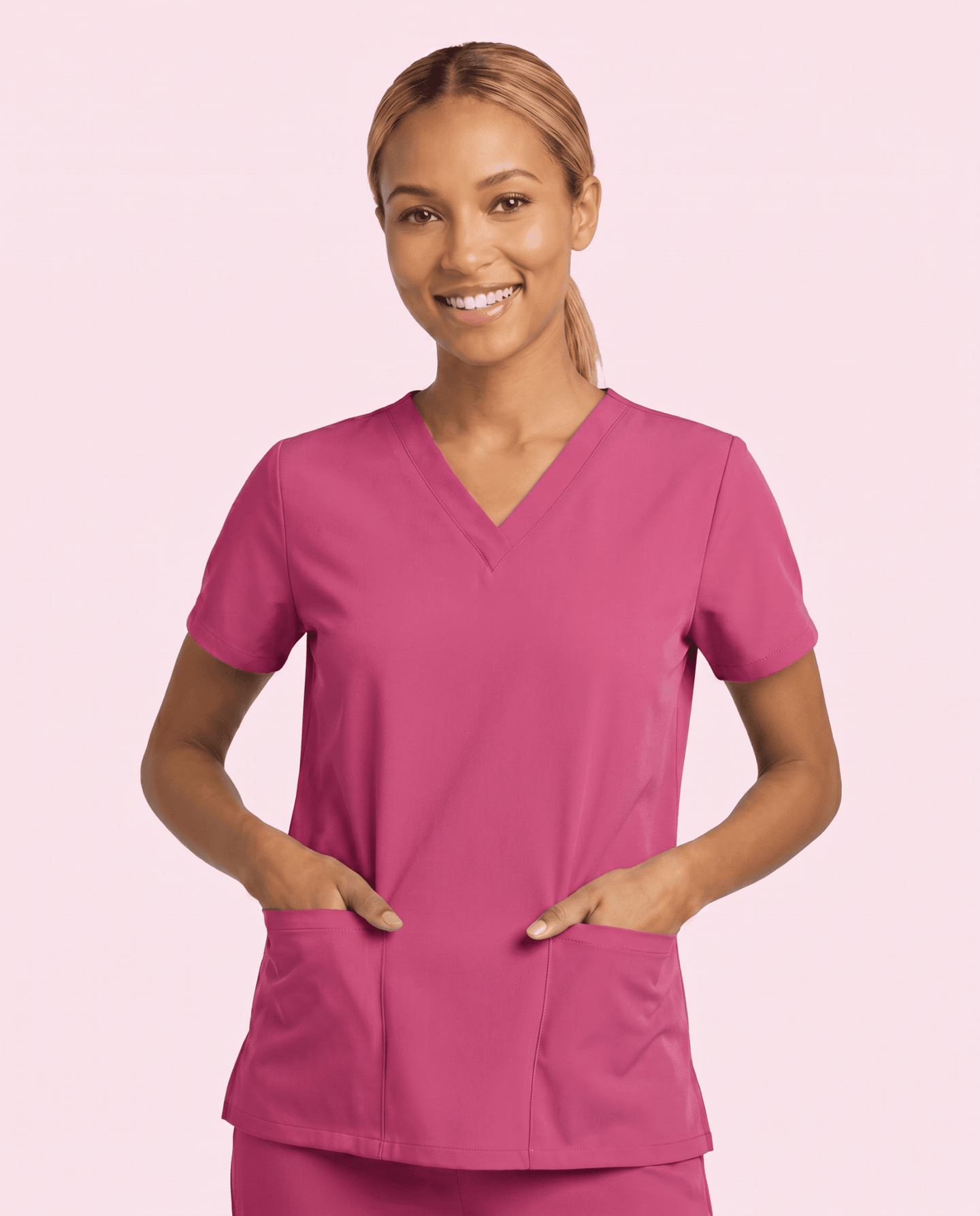 Women's 6-Pocket V-neck Top Wild Berry - Scrubloop