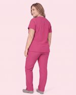 Women's 6-Pocket V-neck Top Wild Berry - Scrubloop
