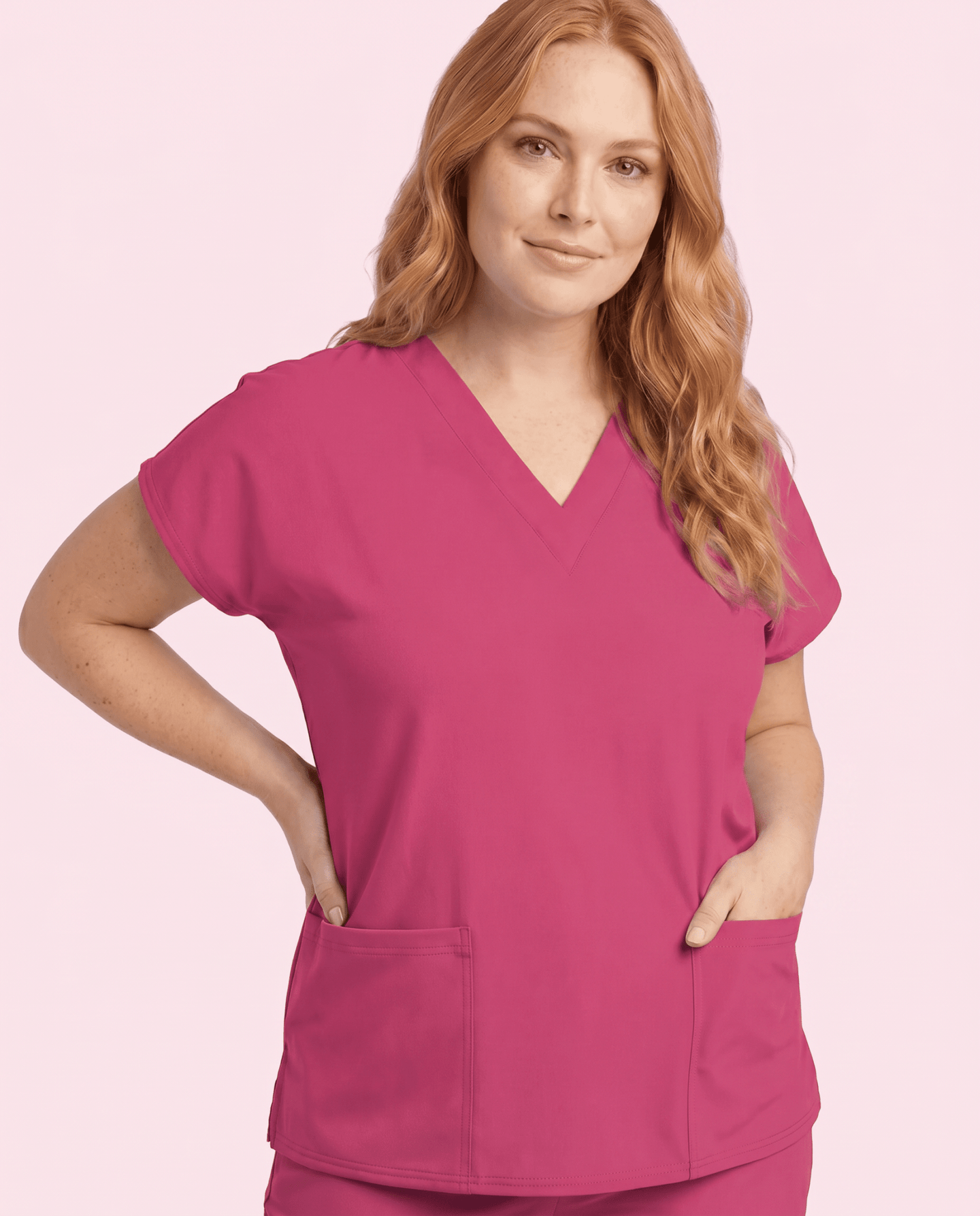 Women's 6-Pocket V-neck Top Wild Berry - Scrubloop