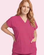 Women's 6-Pocket V-neck Top Wild Berry - Scrubloop