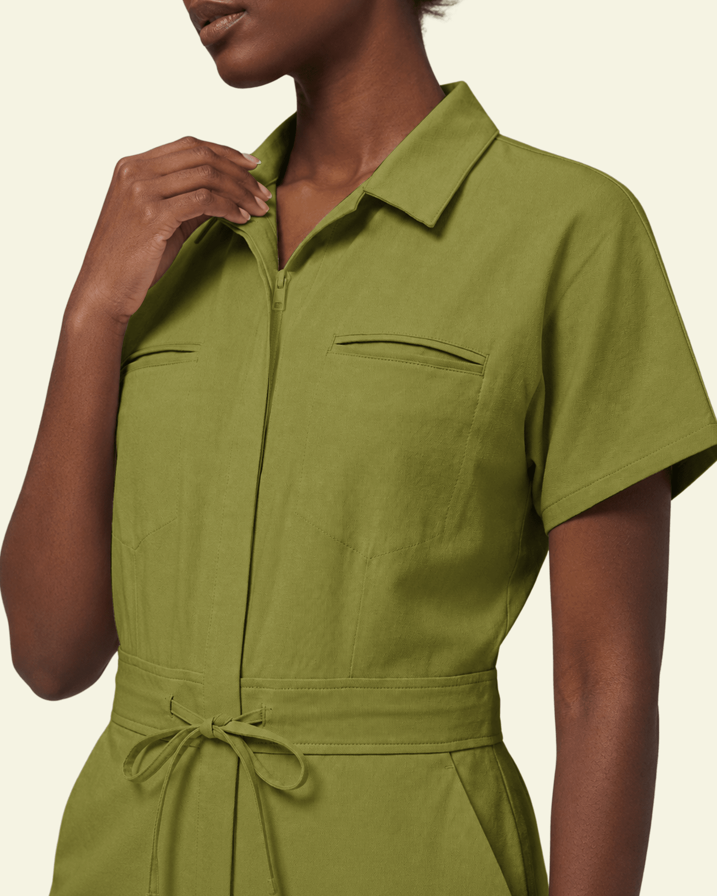 Women's Camp Collar Jumpsuit Avocado - Scrubloop