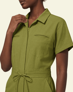 Women's Camp Collar Jumpsuit Avocado - Scrubloop