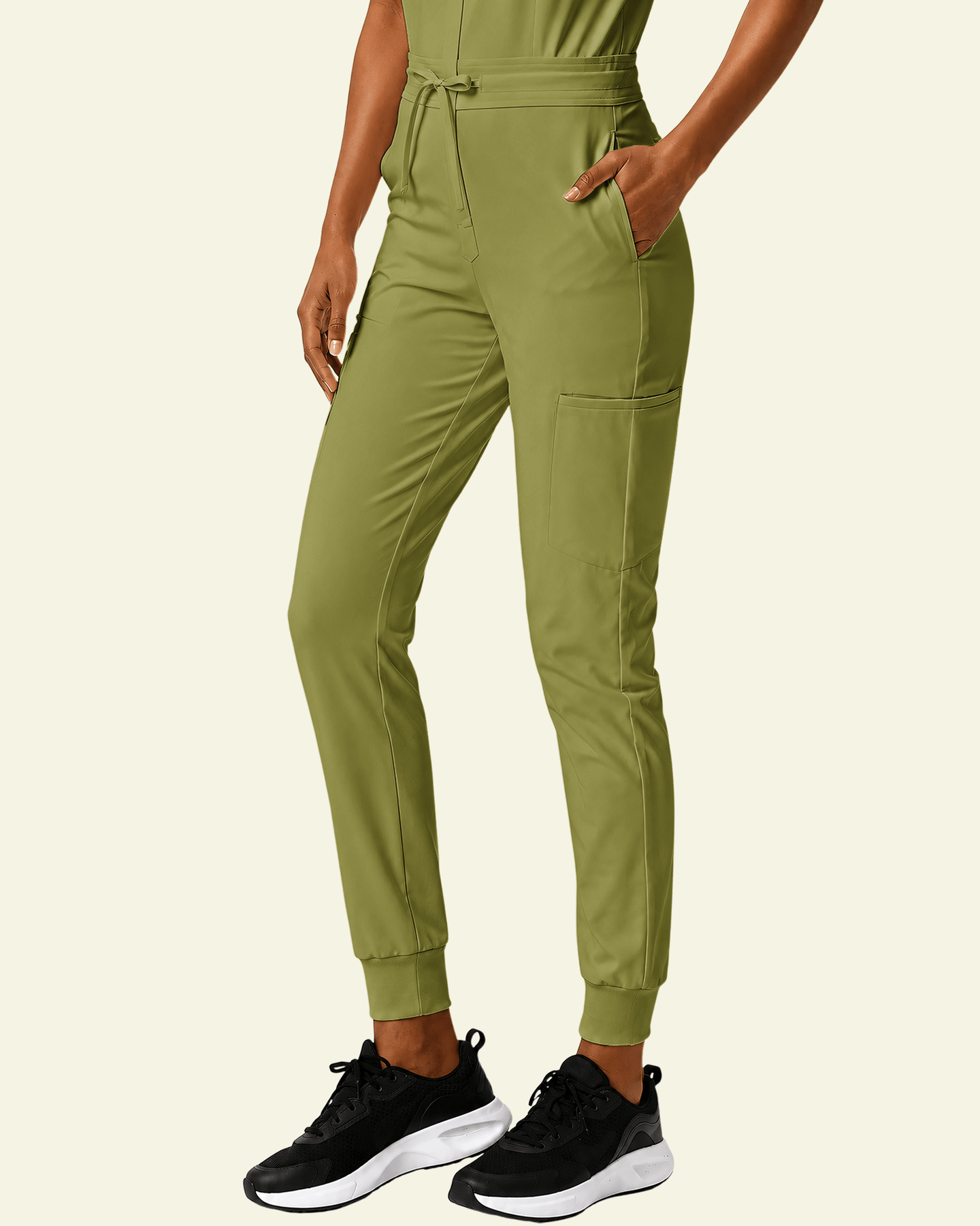 Women's Camp Collar Jumpsuit Avocado - Scrubloop
