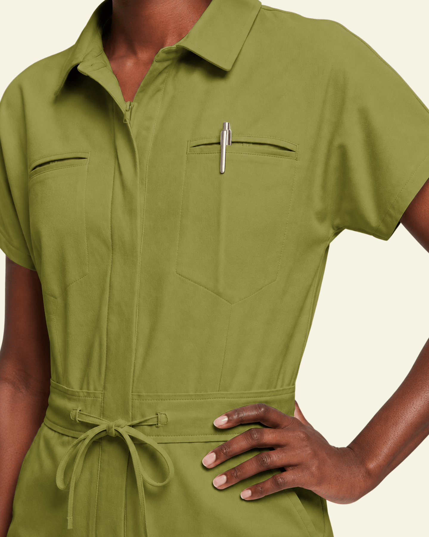 Women's Camp Collar Jumpsuit Avocado - Scrubloop
